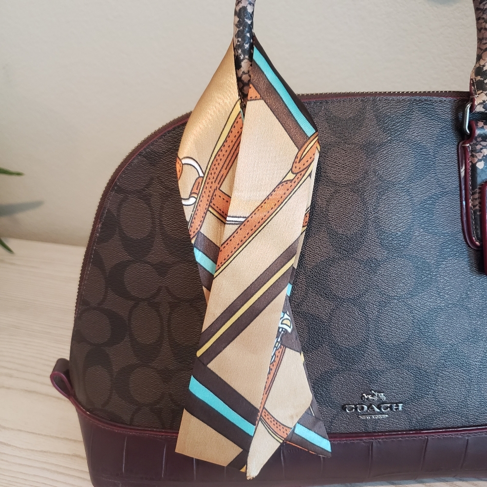 TWILLY Scarf For A Purse Bag Hair etc. BROWN YELLOW TEAL
